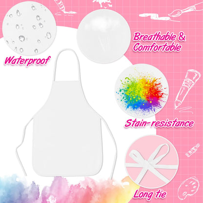 PLULON 30 Pcs Kids Painting Aprons, Kids Aprons for Painting White Art Apron Smocks Bulk for Art Activity Craft Home Kitchen Classroom Party Supplies