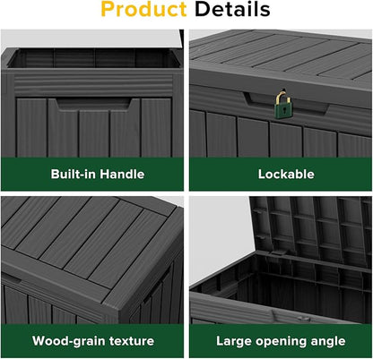 TARKARI 45 Gallon Lockable Resin Deck Box, Waterproof & UV-Resistant Outdoor Storage Box for Outdoor Cushion Storage, Garden Tools & Pool Accessories Storage, Black