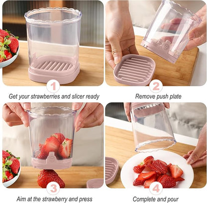 Strawberry Slicer：Fruit Slicer Cup Veggie Salad Speed Cutter for Strawberries Egg Banana Mushroom Cucumber Kiwi the Kitchen Portable Slicing Tool (Pink)