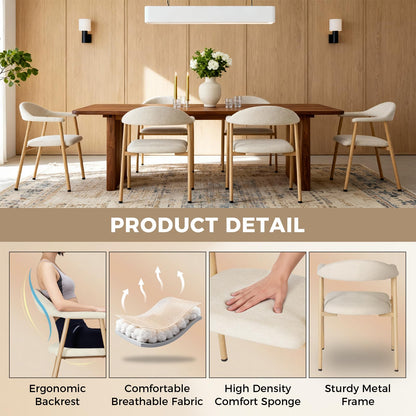 DUMOS Dining Chairs Set of 2, Linen Fabric Upholstered Kitchen Side Chairs with Curved Backrest & Metal Legs, Modern Farmhouse Accent Chair for Dining Room Kitchen Living Room Cafe, Beige