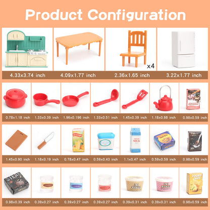 Dollhouse Furniture Set for Kids Toys Miniature Doll House Accessories Pretend Play Toys for Boys Girls & Toddlers Age 3+ with Kitchen