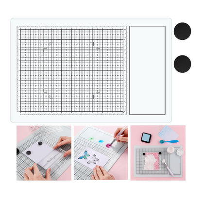 BAOFALI Magnetic Glass Craft Mat; 15.75"x10.24"Heat Resistant Glass Media Cutting Mat W/MagnetsGridlines and Measurements; for Cutting, Stamping, Mixed Media, Heat Embossing and Hot Glue Projects