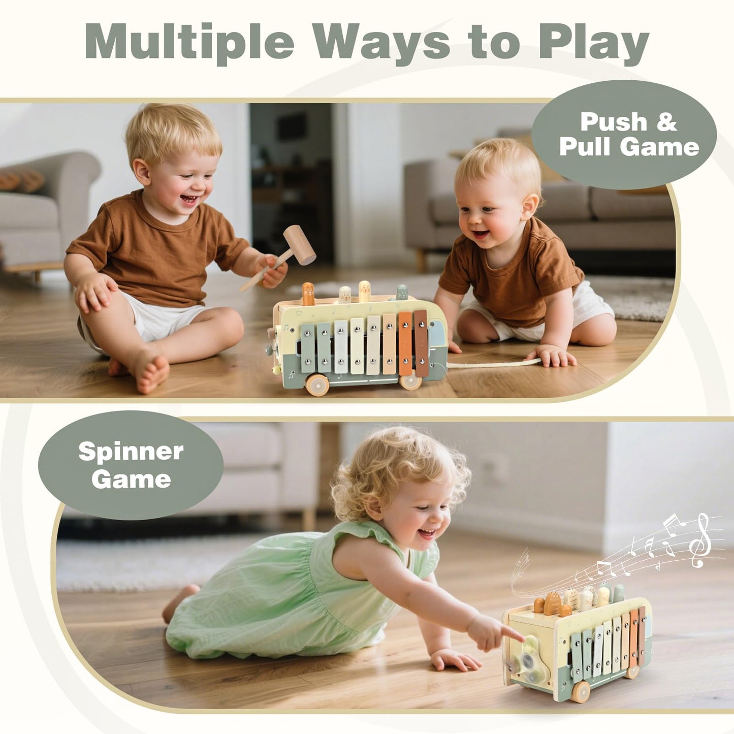 Vanplay Montessori Toys for 1 Year Old - Wooden Hammering Pounding Toys for One Year Old Girls Boy Gifts, 7 in 1 Learning Activities for Baby First Christmas Birthday Gifts for Toddlers 1-3-2-4