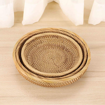 Hipiwe Set of 3 Key Basket Bowl for Entryway Woven Wicker Storage Basket Bowl Round Rattan Serving Basket Tray Fruit Snacks Candy Organizer Bowl for Keys Wallet Cell Phone Home Decor