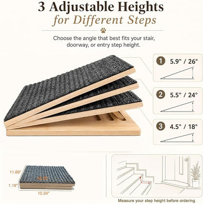 2 Pack Dog Ramp for Stairs - Solid Wood Adjustable & Foldable Pet Ramps, 3 Heights, Non-Slip Silicone Base & Traction Felt, 35lb Capacity, Indoor Stairs & Porch