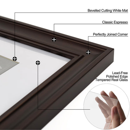 Yaetm 8x10 Picture Frame Matted to 5x7 Set of 4, 1.4” Wide Molding & Dark Brown Photo Frames 8 x 10 with HD Tempered Glass, Display on Tabletop & Wall Mounting (4 pack, Brown)