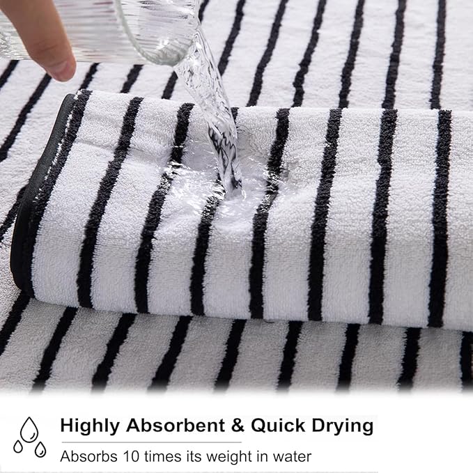Oliven 8 Pcs Black White Cabana Stripe Large Bath Towel Set Oversize Bath