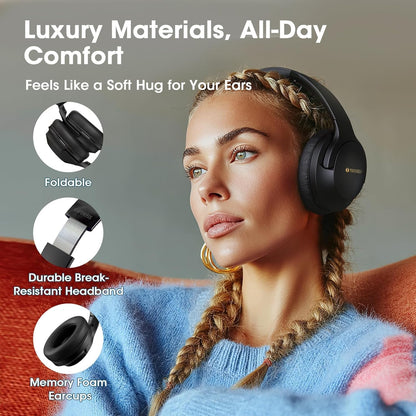 YUMONDEAR Bluetooth Headphones Over Ear, 80 Hrs Playtime Wireless Headphones with ENC Mic, Deep Bass EQ, Foldable Comfort for Travel, Gym & Commuting, Stocking Stuffers