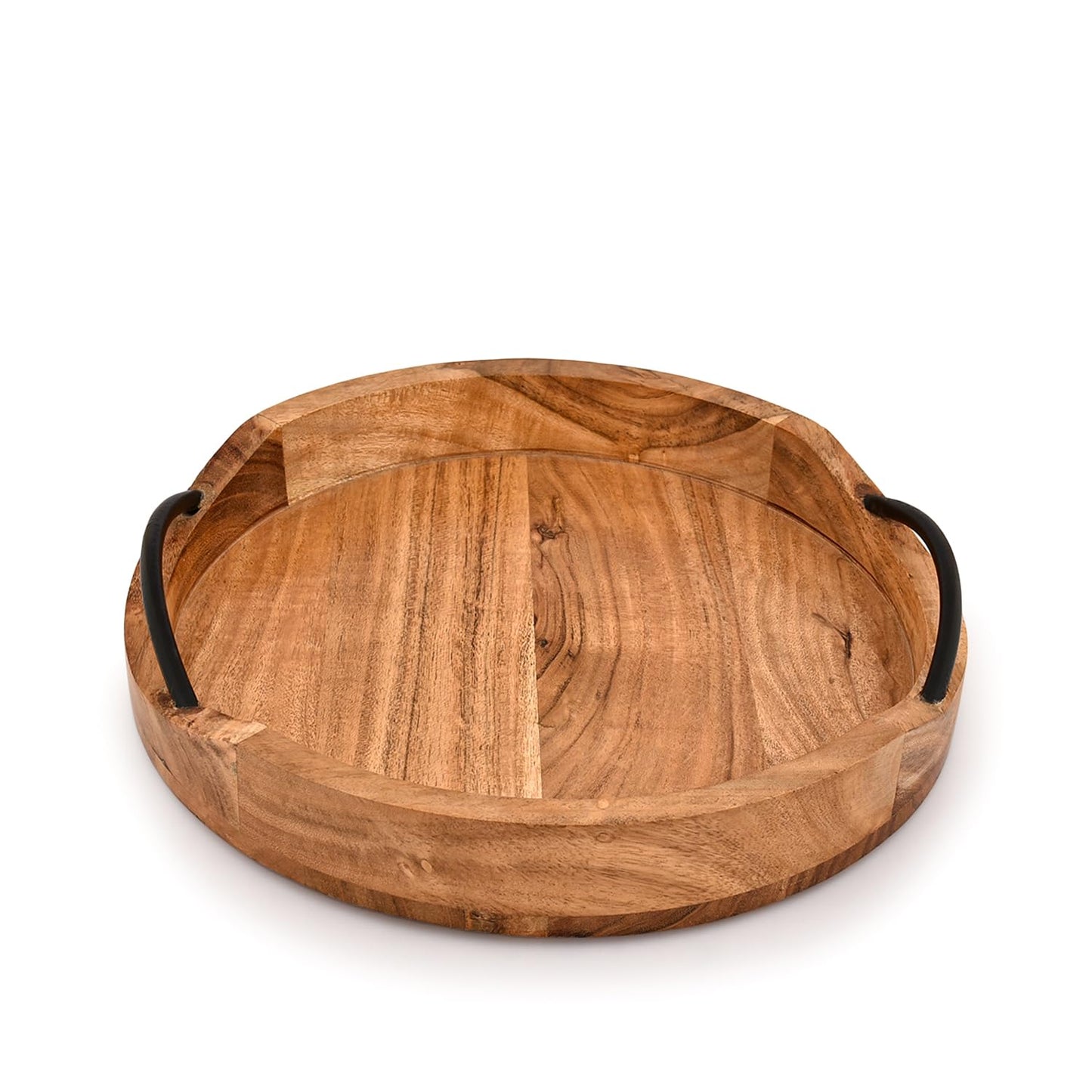 BHAVATU Serving Tray Acacia Wood for Serving Tea, Breakfast in Bed, Living Room Tray Rustic with Farmhouse Style, Decorative Handle (12" x 12" x 1.6")