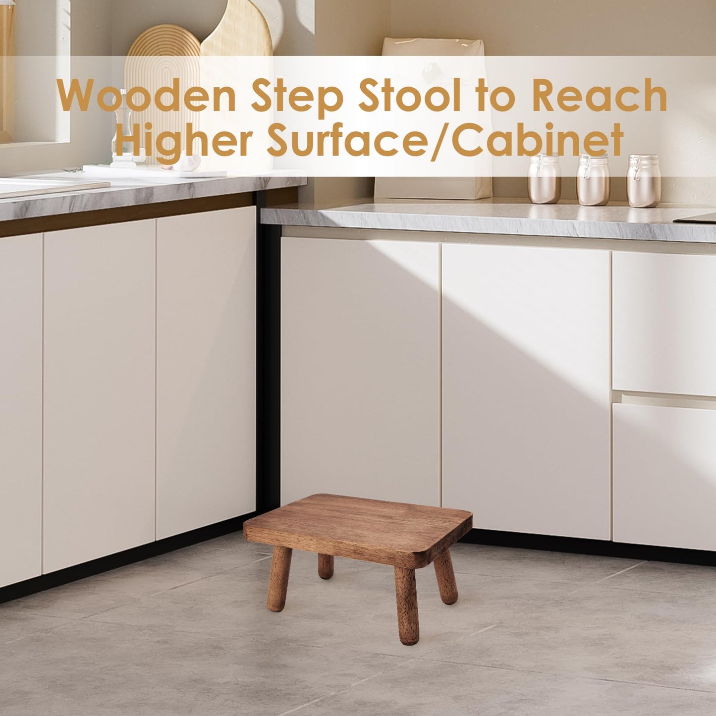 Jurath Wooden Step Stool for Adults Office's Step Stool Heavry Duty Stepping Stools for Office, Bedroom, Garden, Bathroom with Four Detachable and Assembled Legs Chocolate Brown (Classic 6.3" inch)