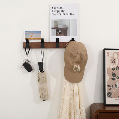 Jadorn Coat Rack Wall Mount - 15.7 Inches Walnut Wood Coat Hooks Coat Rack Wall Mount with 4 Hooks Black Aluminum Coat Hooks for Hanging Coat Hat Bag Hat Rustproof Coat Hanger