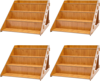 YUASDUU 4PCS Retail Display Rack, 4-tier Wooden Farmers Market Display Rack Cupcake Tabletop Display Stand Rustic Craft Fair Display Riser Portable Riser for Vendor Candle Cupcakes Jewelry Tumblers