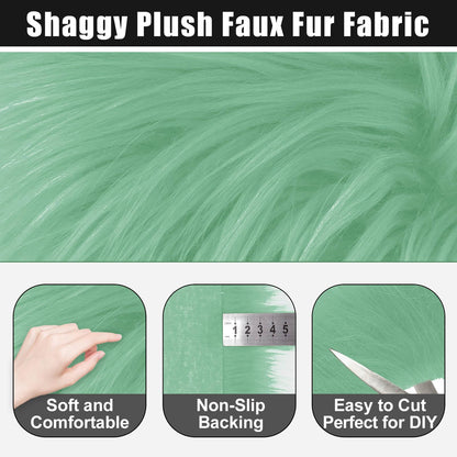 Light Green 8x60Inch Faux Fur Shaggy Plush Faux Fur, Fabric Precut Strips Fluffy Fuzzy Faux Fur, Craft Beard Hair, Beard Miniature Dolls Rugs Mats Gift, Winter Halloween Christmas Costume Party Decor