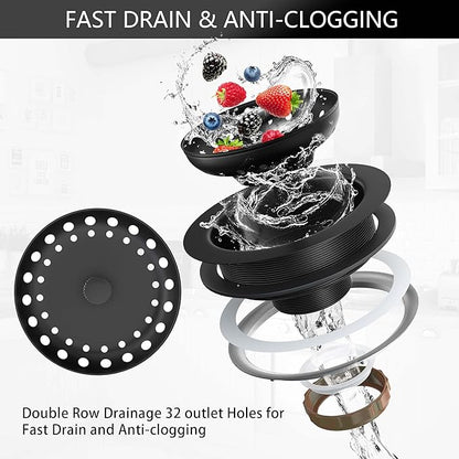 Black Sink Drain 3-1/2 Inch Matte Black Kitchen Sink Drain Strainer Assembly Kit