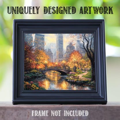 Autumn In Central Park Painting - 11x14 Unframed Poster Cityscape Wall Art, New York City Fall Decor, Urban Landscape, Scenic Park, Romantic City, Skyscrapers, Nature, Tranquil Condo & Apartment Décor