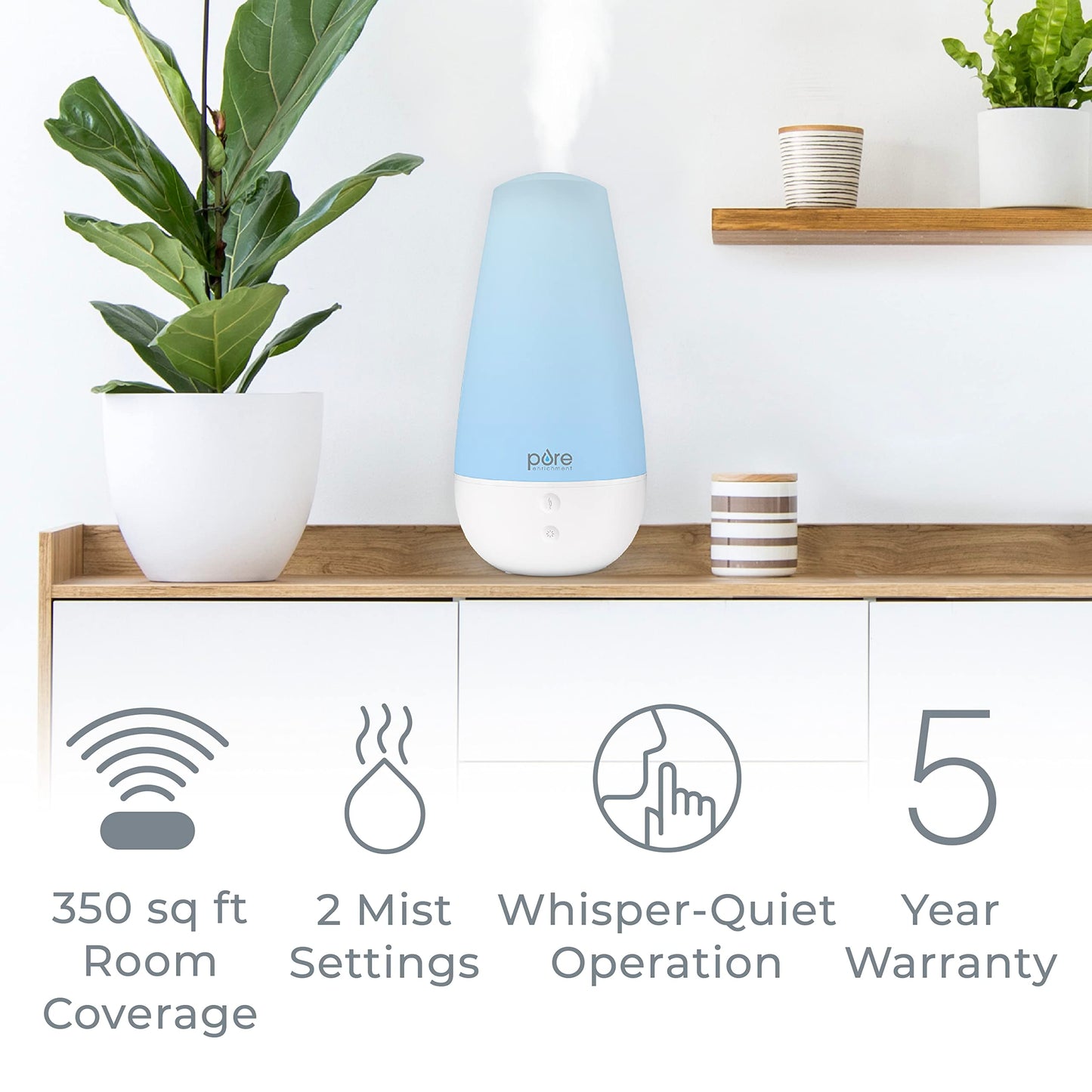 Pure Enrichment PureSpa XL 3-in-1 Cool Mist Humidifier, Essential Oil Diffuser & Mood Light - 2L Tank Provides Powerful Mist Coverage up to 350 sq ft in Bedroom, Office & Large Rooms