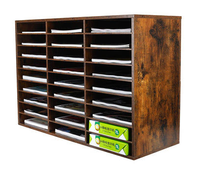PAG Wood Literature Organizer Mail Sorter Student Mailbox for Classroom Desktop Bill Paper Holder for Office Home School, 27 Compartments, Antique Brown