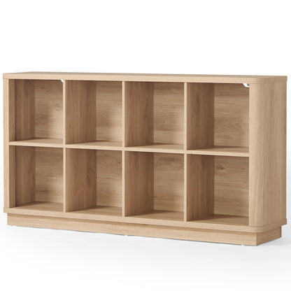 Joaxswe 8 Cube Storage Book Shelf, 52" Long Horizontal Bookshelf with Curved Edge, Floor Standing Wooden Cubby Bookcase with Base, Modern Low Console Book Case, TV Stand for Living Room, Natural Oak
