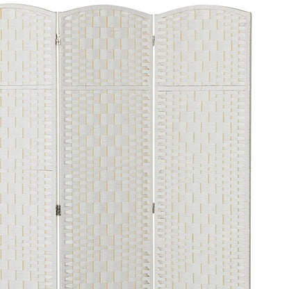 HOMCOM Room Divider 3 Panel, 6FT Tall Folding Privacy Screen, Freestanding Hand-Woven Partition for Room Separation with 360° Hinges, Paper Rope Diamond Weave, White