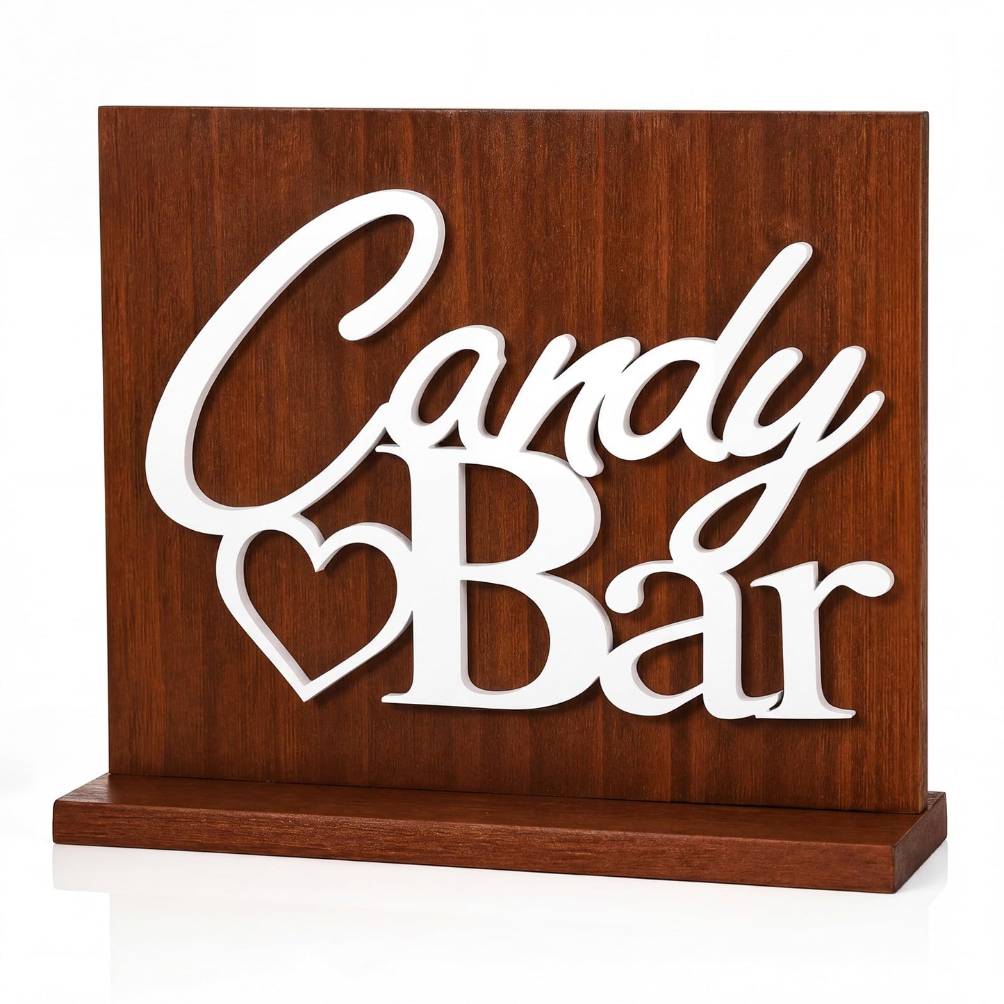 Novabright Candy Bar Wooden Sign with Rustic Wood Backboard & Stable Base, Freestanding Sweet Candy Bar Dessert Table Decor, Centerpiece with Stand for Wedding, Birthday, Bridal Shower & Party
