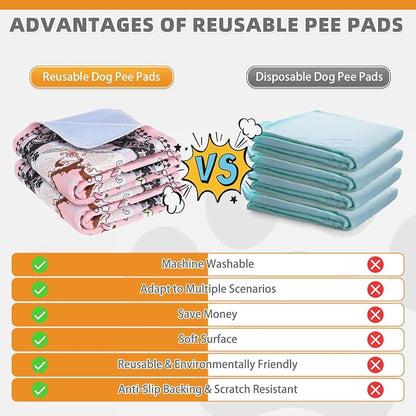 KOOLTAIL Washable Pee Pads for Dogs, 4 Pack Super Absorbent Reusable Puppy Training Pads Waterproof, Nonslip and Leak-Proof Dog Pee Pads, Large Pet Mats Whelping Pads for Floor, Crate, Couch, 18"x24"