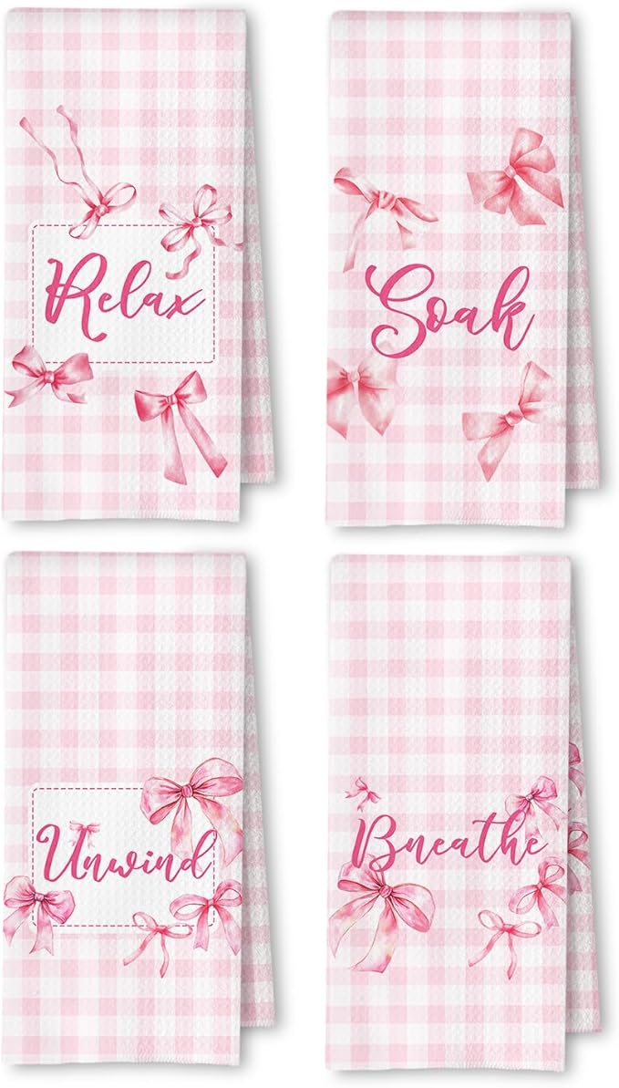 Coquette Pink Bow Checkered Decorative Towels