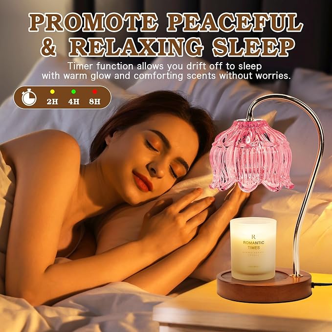 Funistree Flower Candle Warmer Lamp with Timer, Dimmable Candle Lamp Warmer, Christmas Birthday Gifts for Women Mom Her, Housewarming Home Decor, Lotus Wax Warmer for Yankee Candles - Pink Lily