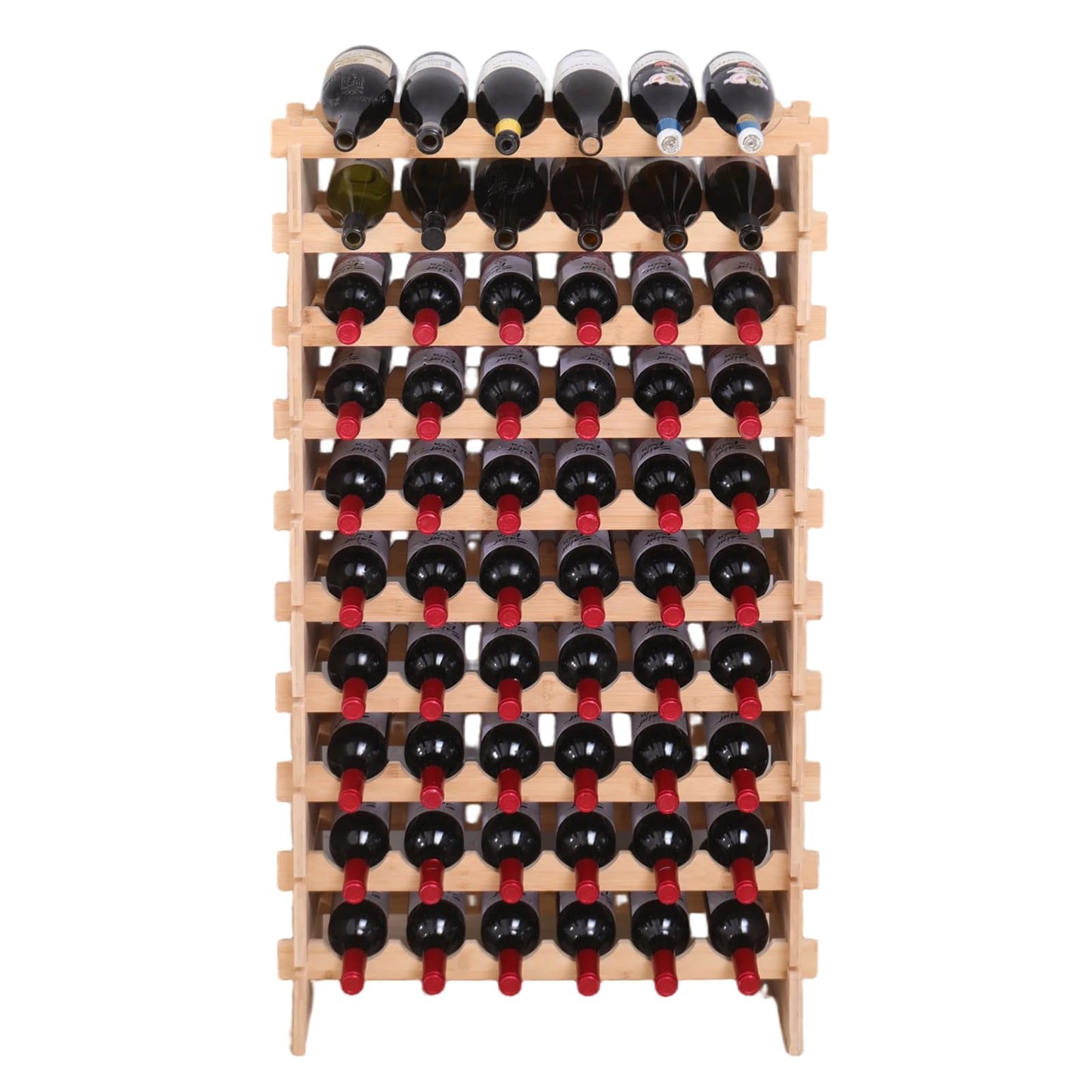 fcxagy 60 Bottles Bamboo Stackable Modular Bamboo Wine Rack, 10-Tier Wooden Wine Storage Rack Freestanding Wine Holder Display Shelves，Wine Rack freestanding Floor
