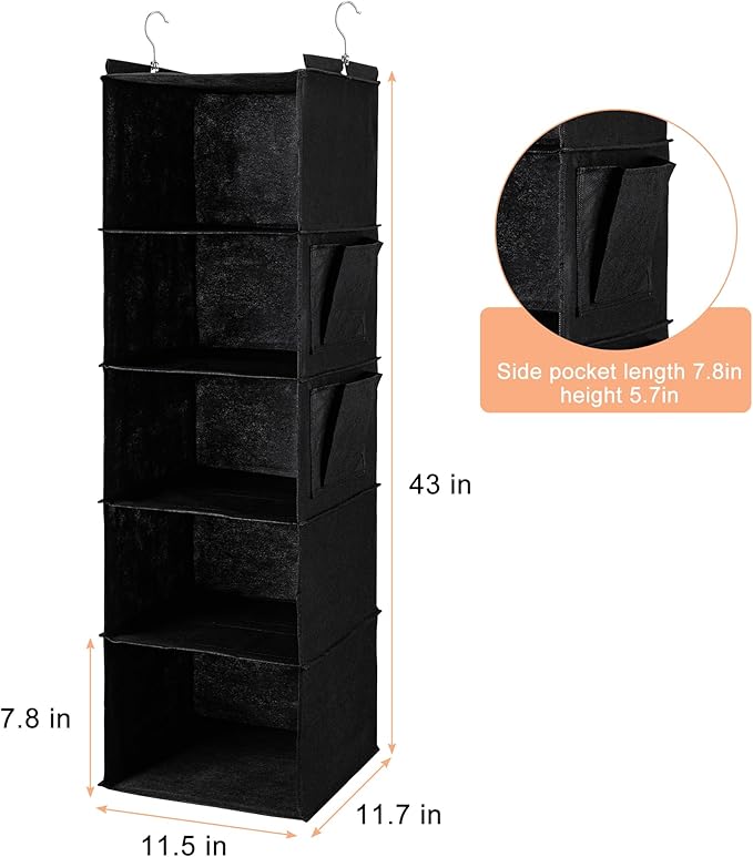 BOOMIBOO Hanging Closet Organize and Shelves，5-Hanging Shelf