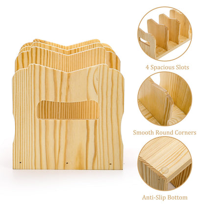 Lawei 2 Pack Wooden Mail Sorter, 4 Slot Desk File Organizer with Handles, Sturdy File Sorter Book Holder for Letter, Envelope, Purse Clutch Divider, Storage Folder Racks for Home, Office, Classroom