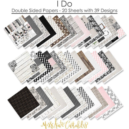 Paper & Sticker Kit - I Do - Wedding - 20 Double-Sided 12x12 Papers with 39 Designs & 1 8X12 Sticker Sheet - Scrapbooking Card Making Crafting - by Miss Kate Cuttables
