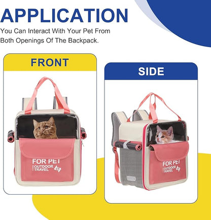 Pet Backpack Carrier, Portable and Ventilated, Oxford Cloth, Dogs Cats and Small Animals Travel Bag 13.39" Up to 16.5 Lbs, (Pink), Intended for Hiking/Camping/Traveling