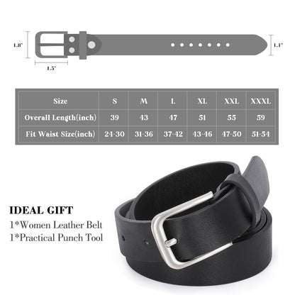 WHIPPY Women Casual Leather Belt for Jeans Pants, Fashion Ladies Waist Dress Belt (Fit Waist Size 37-42 Inches,Black)