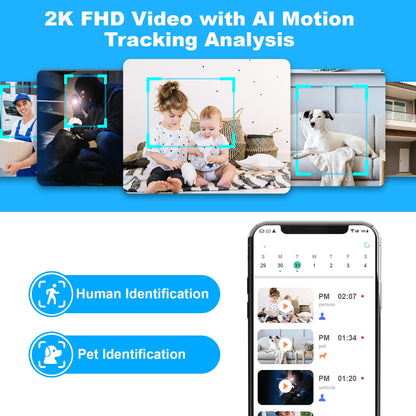 Cloarks 2K Pan/Tilt Security Camera, WiFi Indoor Cameras for Home Security with AI Motion Detection, Pet/Dog/Baby Camera with Phone App, 2-Way Audio, 24/7, Siren, TF/Cloud Storage