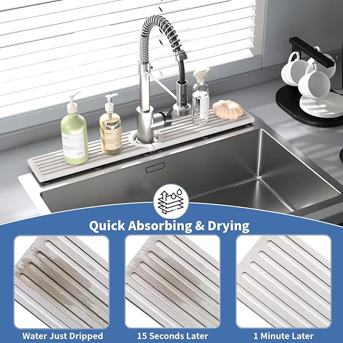 Kitchen Faucet Mat, Diatomite Sink Faucet Mat Splash Guard