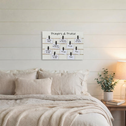 Threehoney Wooden Prayers Board for Wall Decor, 11 x 16 Inch Christian War Room Sign Religious Board with Black Clips Faith Bible Verse Decor for Home Church Wedding(Prayers and Praise)