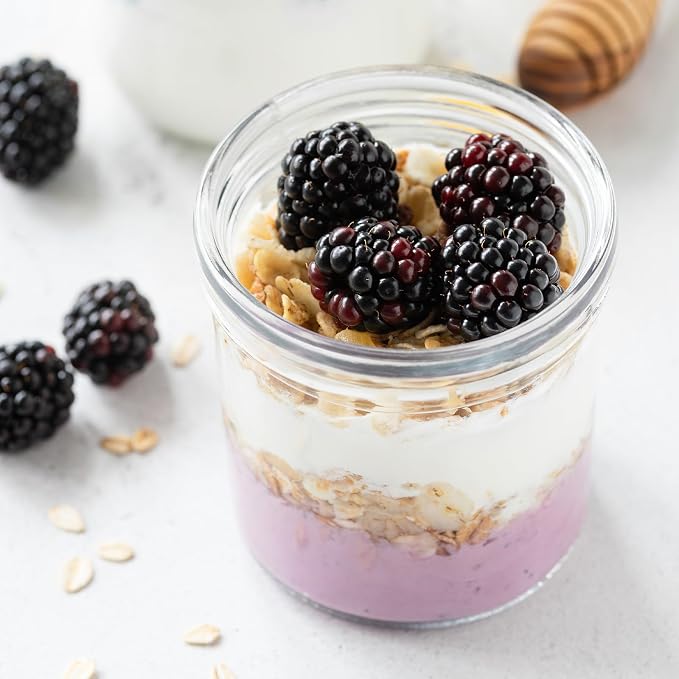 SHOWIN Overnight Oats Containers with Lids, 16oz Glass Jars with Lids 4 pcs, Milk White, Wide Mouth Mason jars for Salad, Yogurt, Snacks, Meal Prep