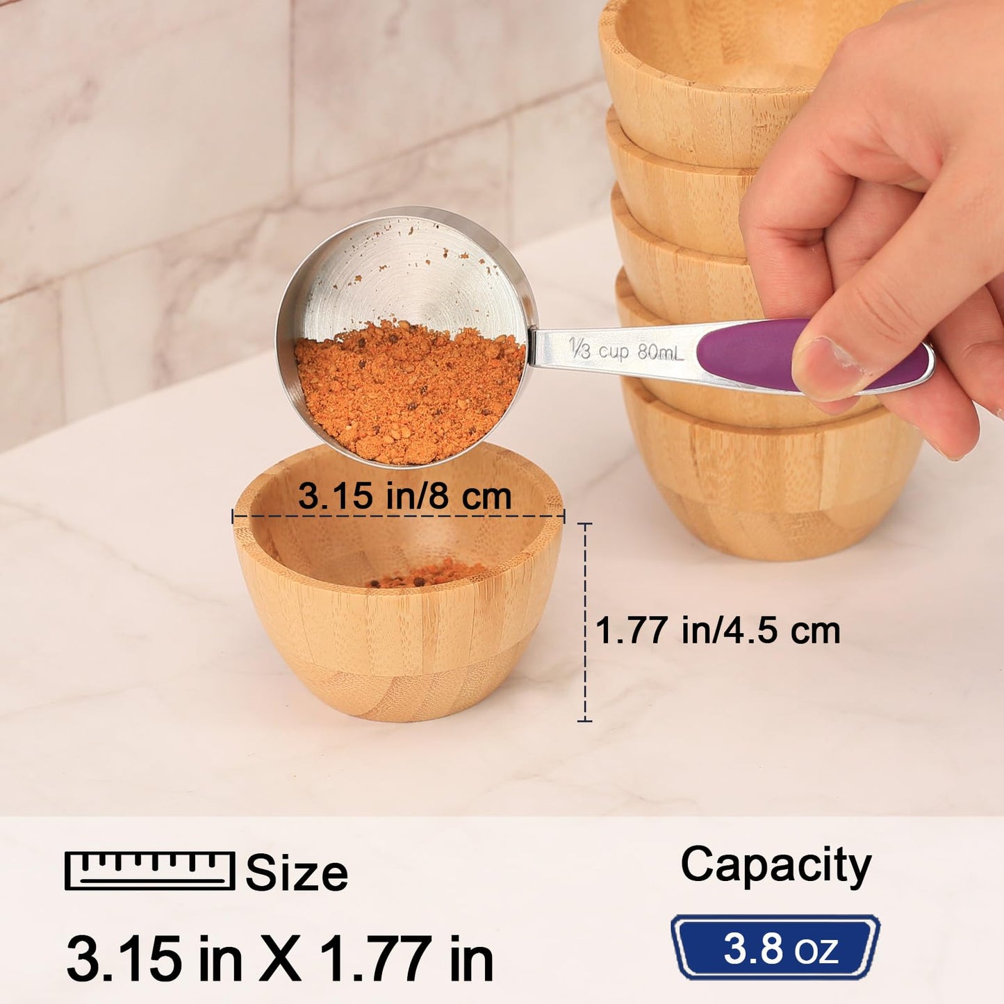 ZTHapwa Bamboo Wooden Bowls Set of 6, 3 Inch Small Serving Bowls for Snacks/Appetizers/Side Dishes/Charcuterie Board, Dipping Sauce Bowl for Condiments, 4 oz Bamboo Wood Ramekins, Reusable & Handmade