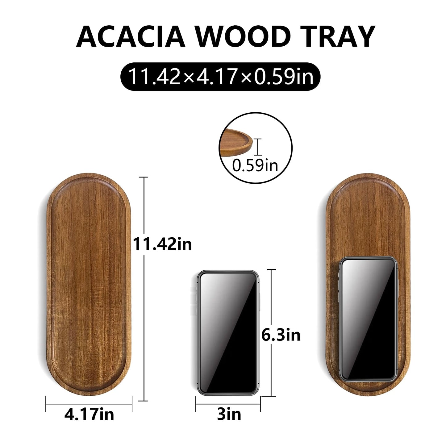 Set of 5 Acacia Wooden Trays Rustic Small Oval Serving Tray Bulk Wood Food Plate Fruit, Salad, Cheese, Coffee Platters Appetizer Decorative Tray 11.4 * 4.1inch (Oval 5Pcs)