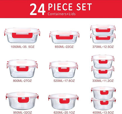 M MCIRCO 24-Piece Glass Food Storage Containers
