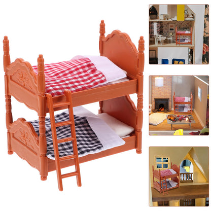 TOPPERFUN 2Pcs Dollhouse Bunk Bed, 4in Mini Bunkbed Furniture, Dollhouse Bed with Ladder, PVC Miniature Doll House Decorative Accessories for Mini Landscape DIY Kit