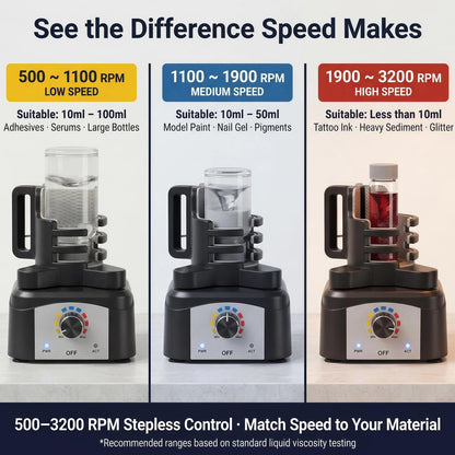 Vortex Mixer Shaker, 500-3200 RPM Adjustable Speed - Hands-Free Electric Paint Mixer for Hobby Model Paints, Tattoo Ink, Nail Polish & Lab Test Tubes - Includes Stable Holder