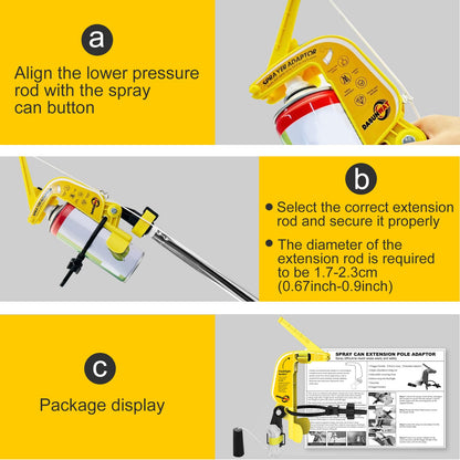 Dasunwat Spray Can Extension Pole Adaptor,Adjustment Sprayer Bracket Adaptor for Wasp/Hornet/Bee Spray Long Range,Spray Paint,Window Cleaner,Tree Pruning Sealer Spray,Spray Can Trigger Handle(Yellow)