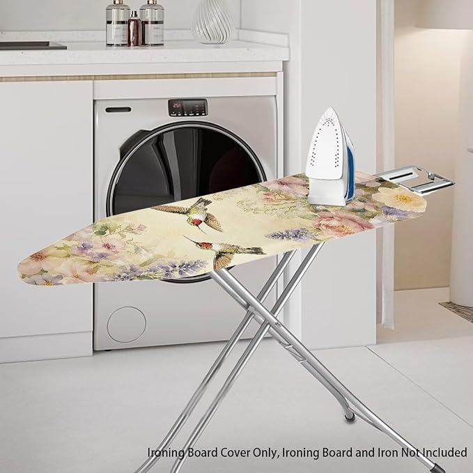 Purple Bird Flowers Ironing Board Cover Stretchy Extra Wide Table Top Ironing