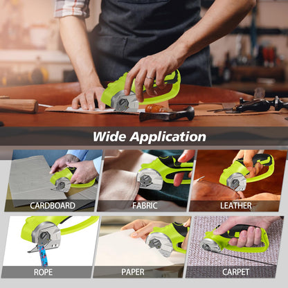 Cordless Electric Scissors, 4V Rechargeable Box Cutter & Cardboard Cutter with LED Light, Safety Lock - Rotary Cutter for Fabric, Leather, Carpet, Plastic, Crafting, Sewing with Storage Box (Green)