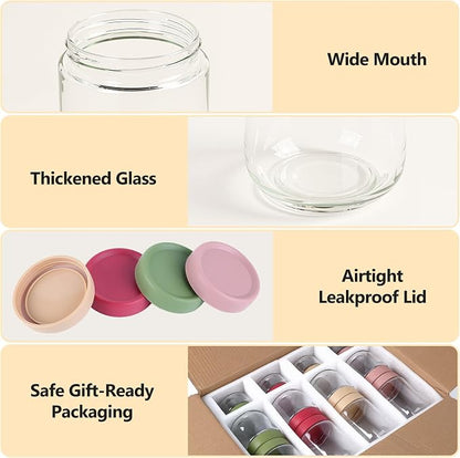 TBWIND 12 Pack Overnight Oats Containers with Lids, 16oz, 10oz & 4oz Glass Mason Jars with Airtight Lids, Wide Mouth Food Storage Containers for Yogurt, Chia Pudding, Meal Prep & Breakfast