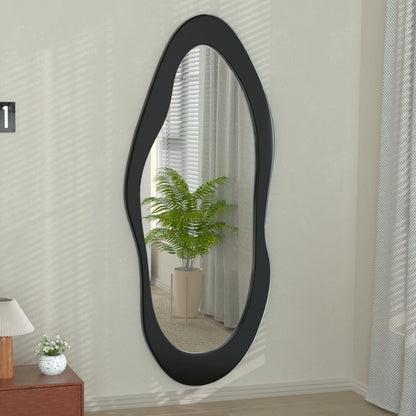 osemy 55"x 24" Irregular Wavy Full Length Mirror Black Wooden Framed Full Body Mirror Irregular Wall Mirrors Hanging for Bedroom Living Room Cloakroom