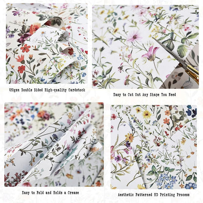 Diuhofart 12x12 Scrapbook Paper Pad - 24 Sheets Double-Sided Pastel Wildflower Paper - Dainty Daisy & Lavender Patterns for Spring Layouts, Easter Crafts & Romantic Journals