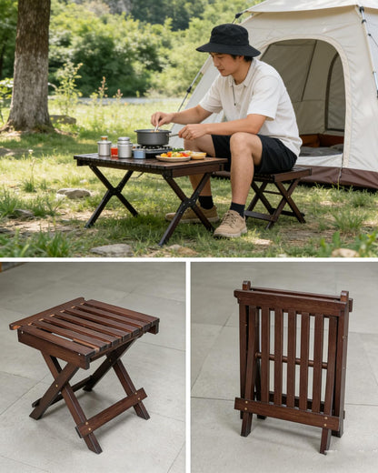 ZHEHUA Walnut Color Bamboo Folding Stool with Backrest 12.5 in