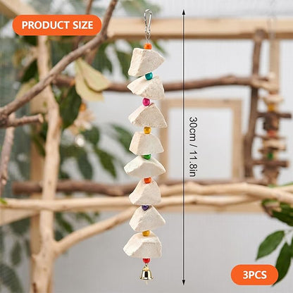 3-Pack Cuttlefish Bone with Volcanic Stone for Parakeets and Small Medium Birds, Cuttlebone for Birds, Natural Beak Care and Calcium Supplement, Cage Enrichment Accessories